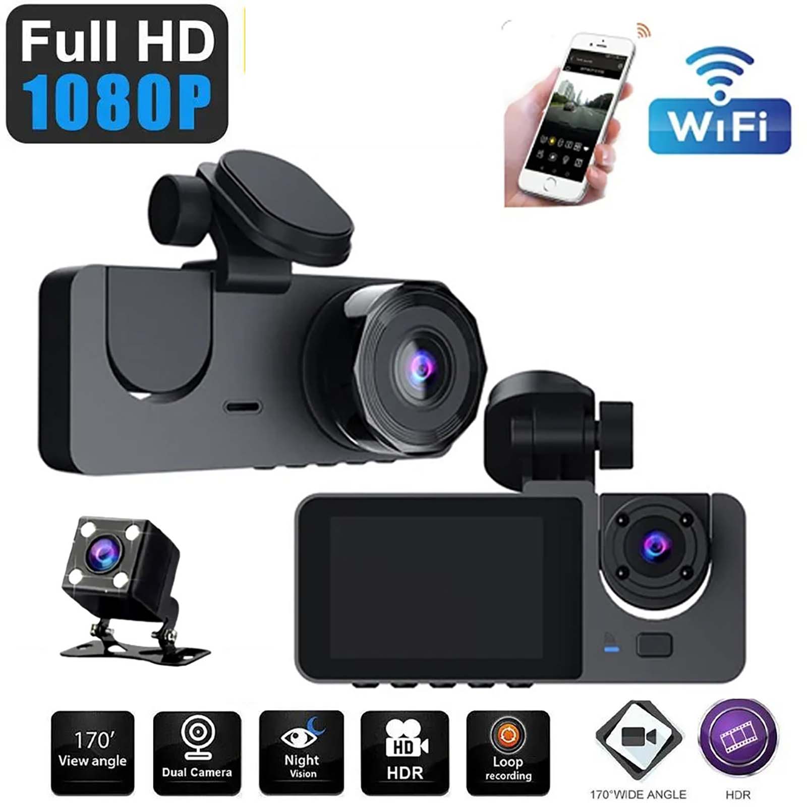 Dash Cam, 3 Channel Dash Cam, 1080P Dash Cam Front ,Inside and Rear