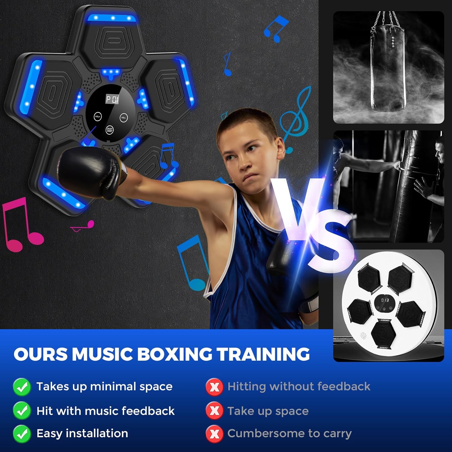 2024 Music Boxing Machine with Boxing Gloves, Smart Bluetooth Boxing